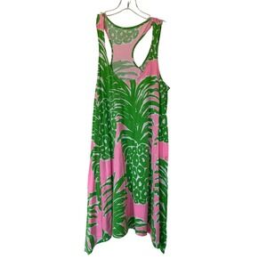 Lilly Pulitzer Flamenco Pink Green Pineapple Pima Cotton Racerback Dress Size L